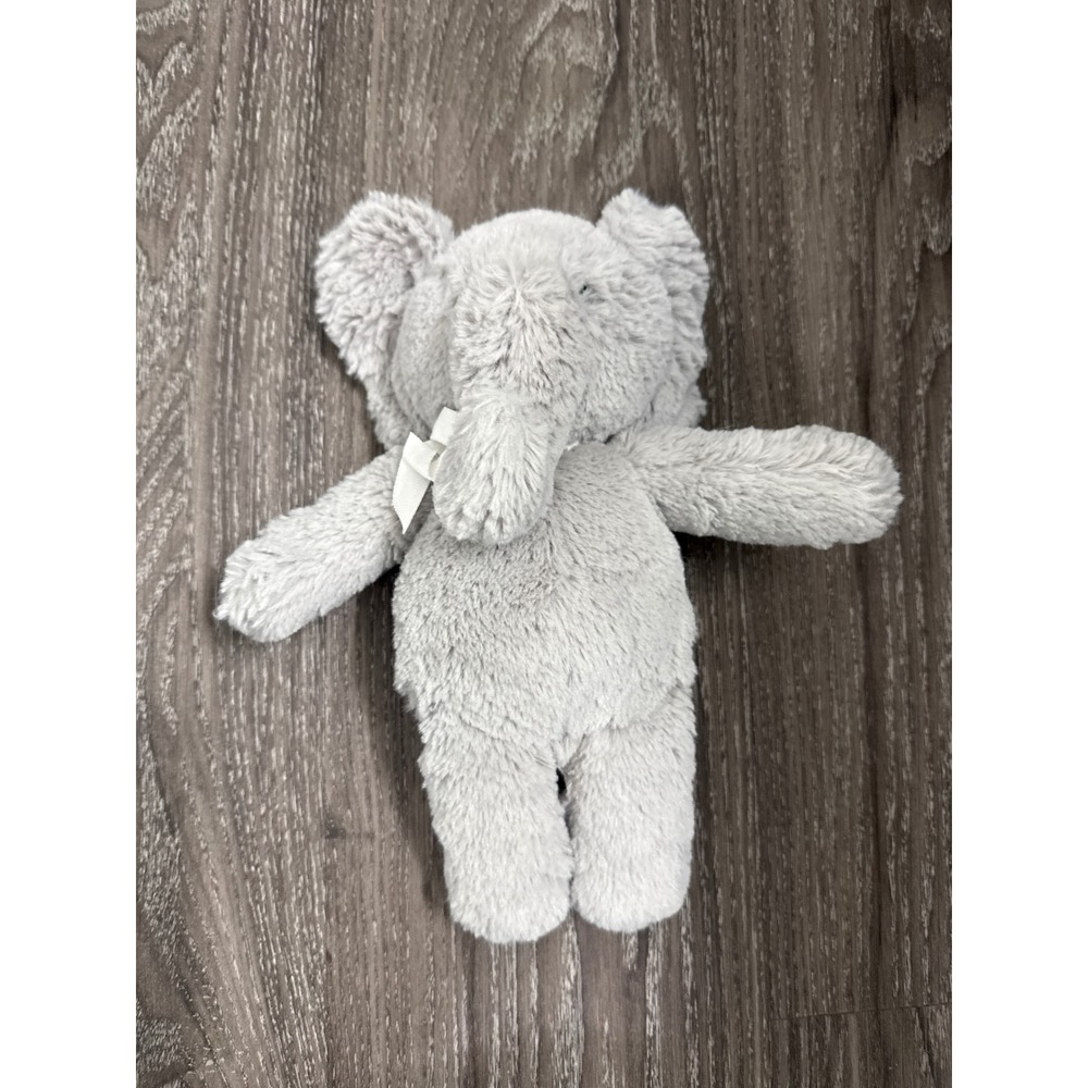 Pottery Barn Kids Plush Elephant Grey Stuffed Animal Soft Toy with White Bow